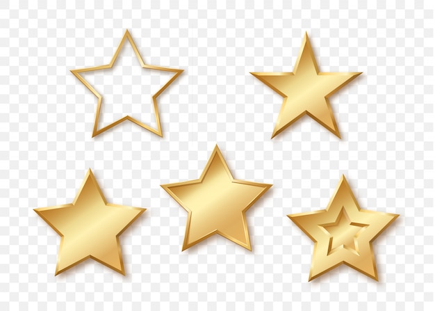 Vector five different shining golden stars isolated