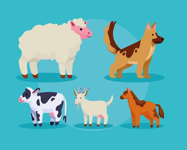 Five farm animals icons