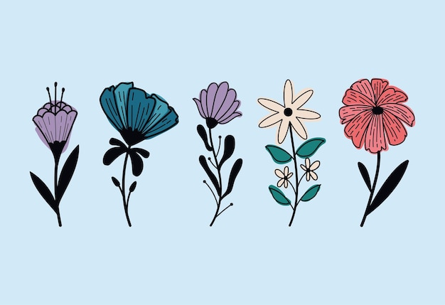 Five flowers garden icons