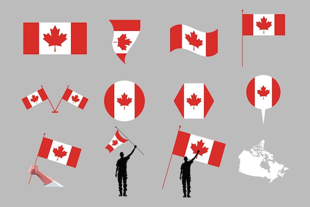 Vector flag of canada set original and simple canada flag bundle vector illustration of canada flag colle