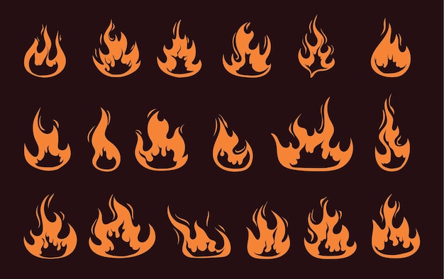 flames of fFire flame cartoon burn isolated set Vector graphic design ilire that are orange and red