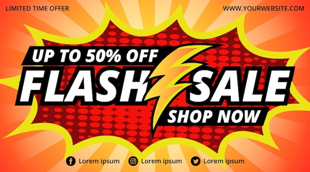 Vector flash sale banner with lightning strike illustration