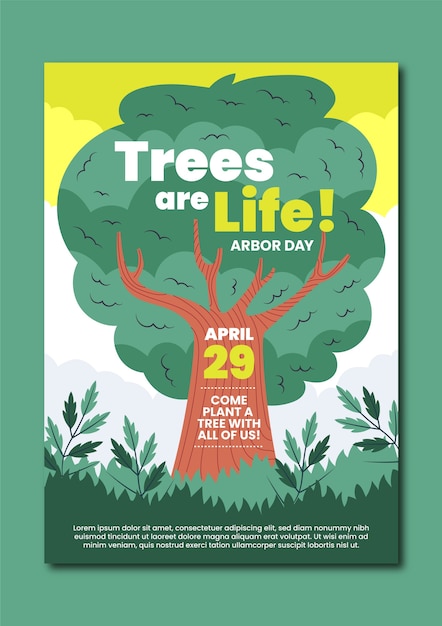 Flat arbor day vertical poster template