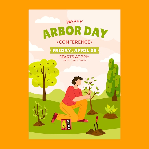 Flat arbor day vertical poster template