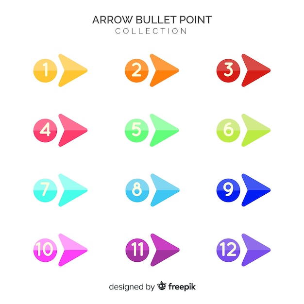 Vector flat arrow bullet point collection