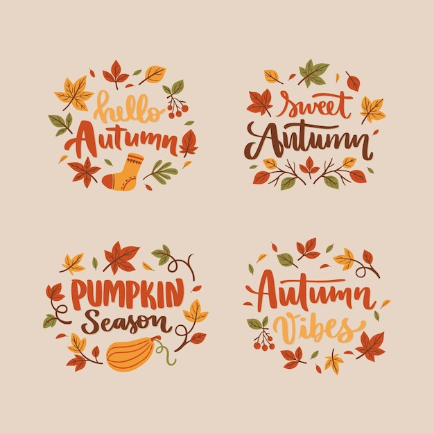 Flat autumn lettering collection