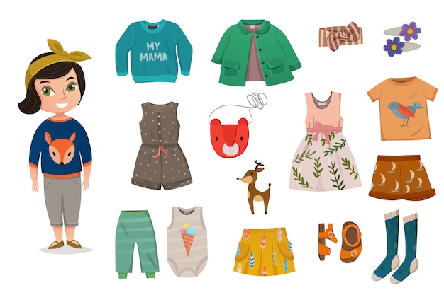 Flat Baby Girl Fashion Icon Set