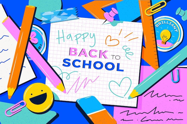 Vector flat back to school background with supplies