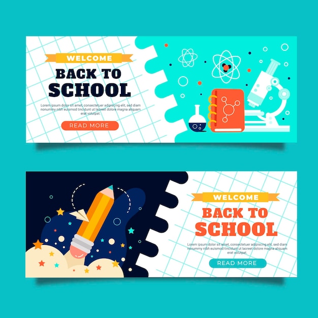 Vector flat back to school horizontal banners set