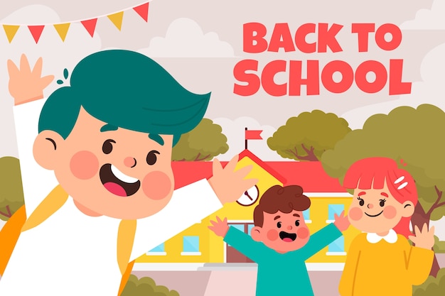 Flat back to school illustration with students