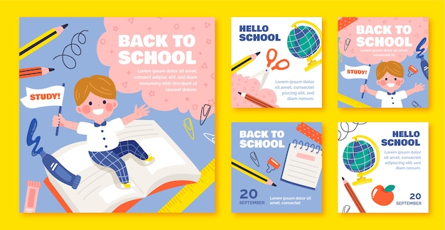 Flat back to school instagram posts collection