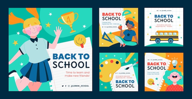 Flat back to school instagram posts collection