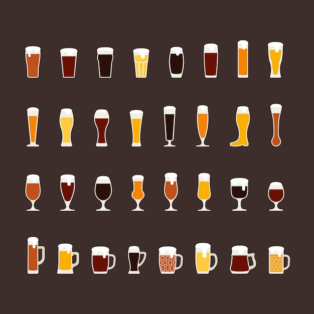 Vector flat beer glasses and mugs vector