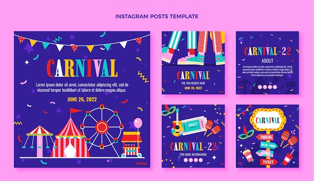 Flat carnival instagram posts collection