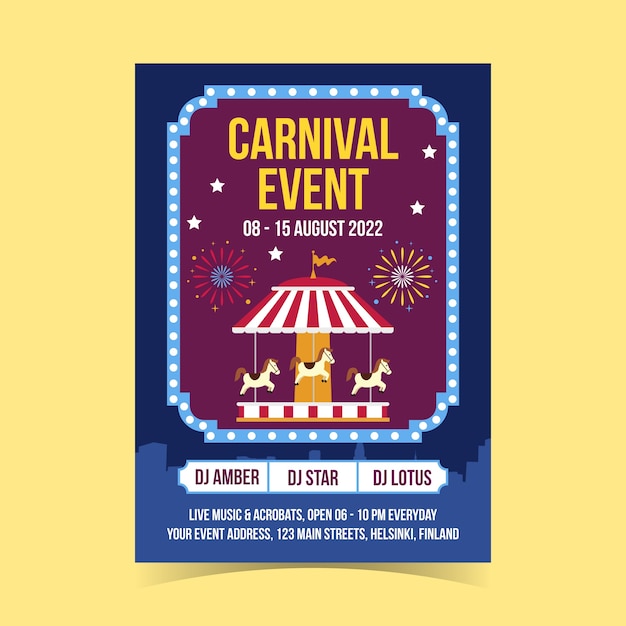 Flat carnival party vertical poster template