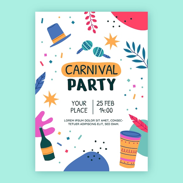 Flat carnival party vertical poster template