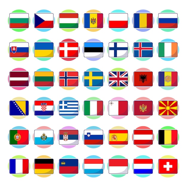 Vector flat cartoon vector of europe continent countries flags