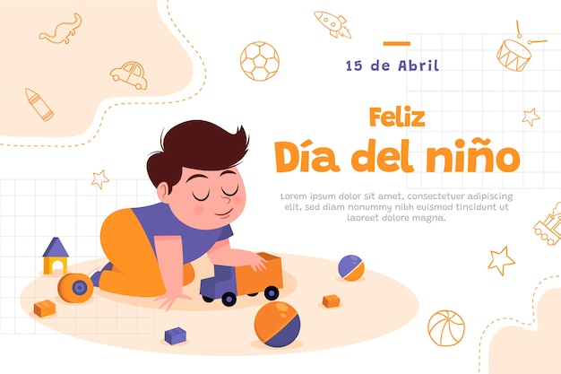 Flat children's day background in spanish