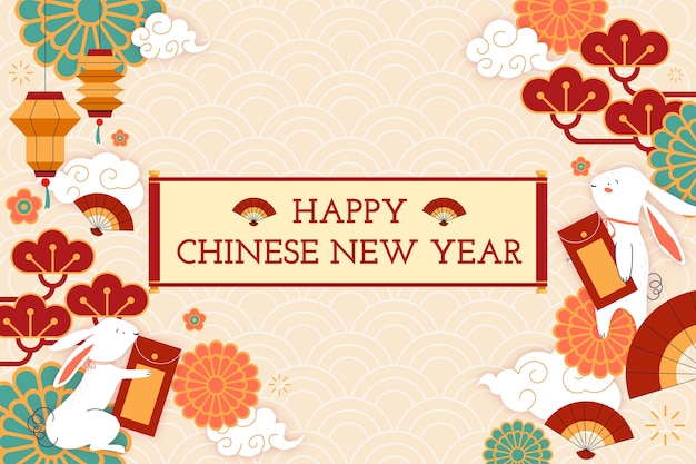 Vector flat chinese new year background