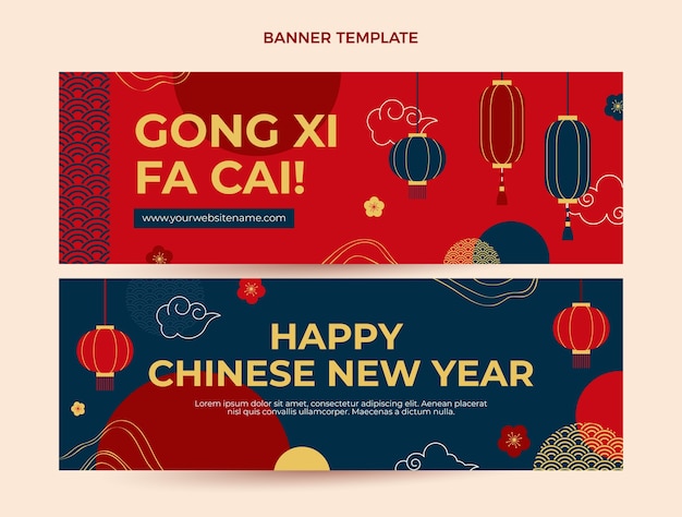 Flat chinese new year horizontal banners set