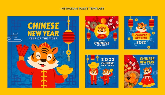 Vector flat chinese new year instagram posts collection