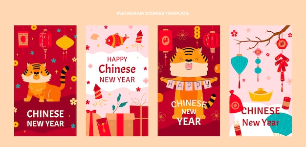 Vector flat chinese new year instagram stories collection