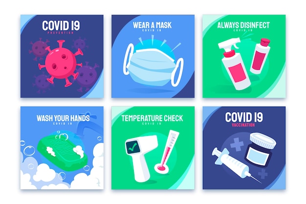 Flat covid recommendations illustration set