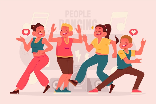 Flat dancing people illustration