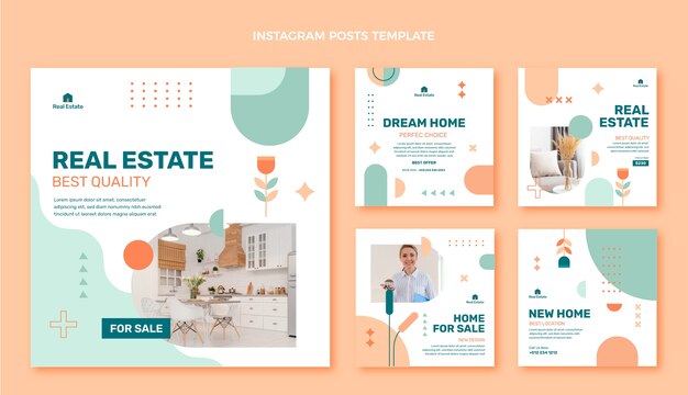 Vector flat design abstract geometric real estate instagram posts