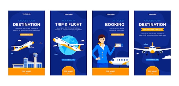 Vector flat design airline company instagram stories