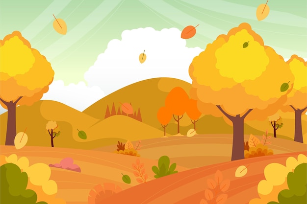 Flat design autumn landscape with trees