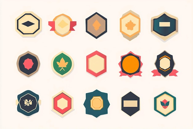 Vector flat design badge ribbon set