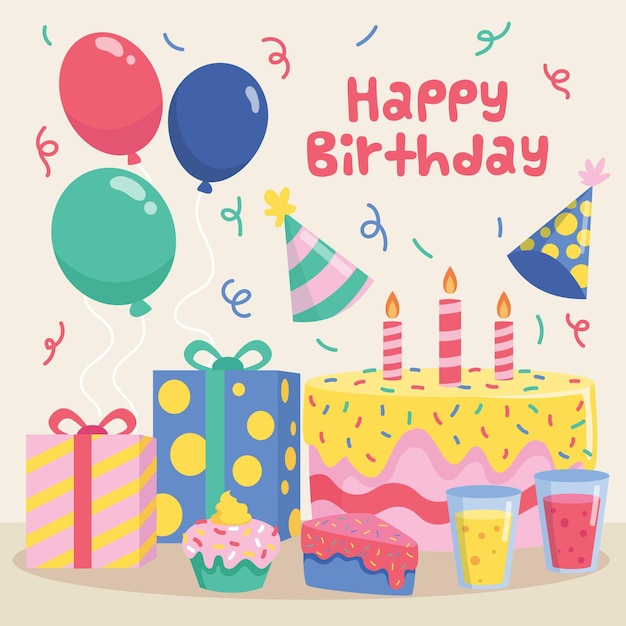 Vector flat design birthday background