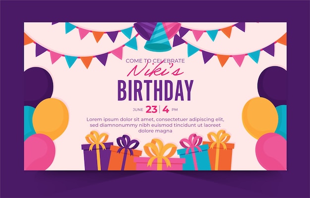 Vector flat design birthday party invitation for banner