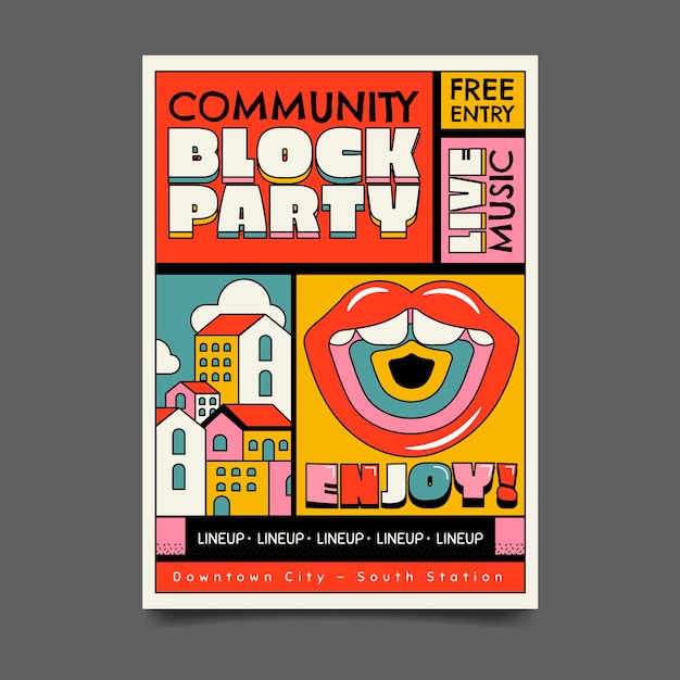 Flat design block party flyer