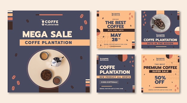 Flat design coffee plantation geometric instagram posts