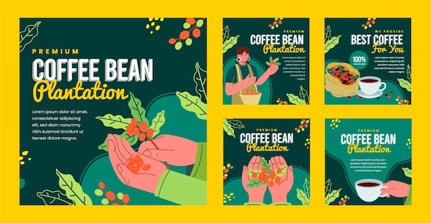 Flat design coffee plantation instagram posts