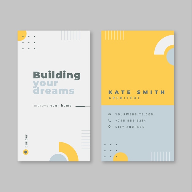 Vector flat design construction vertical business card