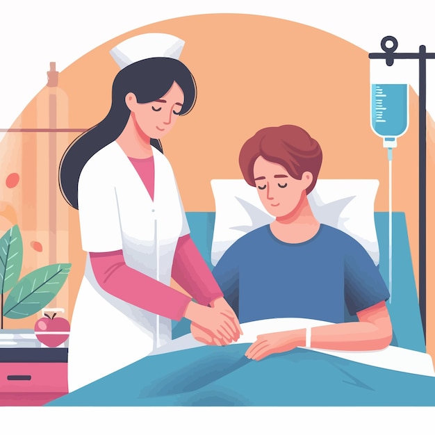 Vector a flat design of a doctor health check her patient with care healthcare of doctor