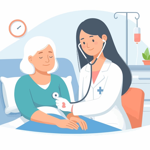 Vector a flat design of a doctor health check her patient with care healthcare of doctor