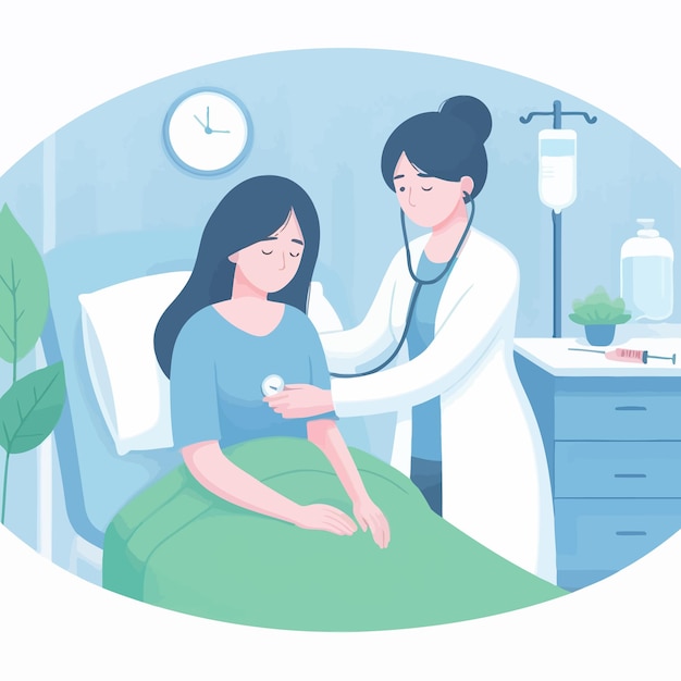 Vector a flat design of a doctor health check her patient with care healthcare of doctor