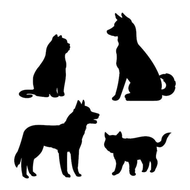 Vector flat design dog and cat silhouette illustration