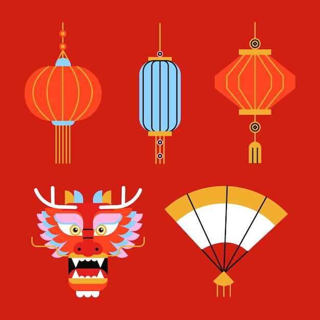 Vector flat design elements collection for chinese new year festival