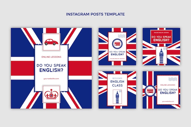 Flat design english lessons instagram post