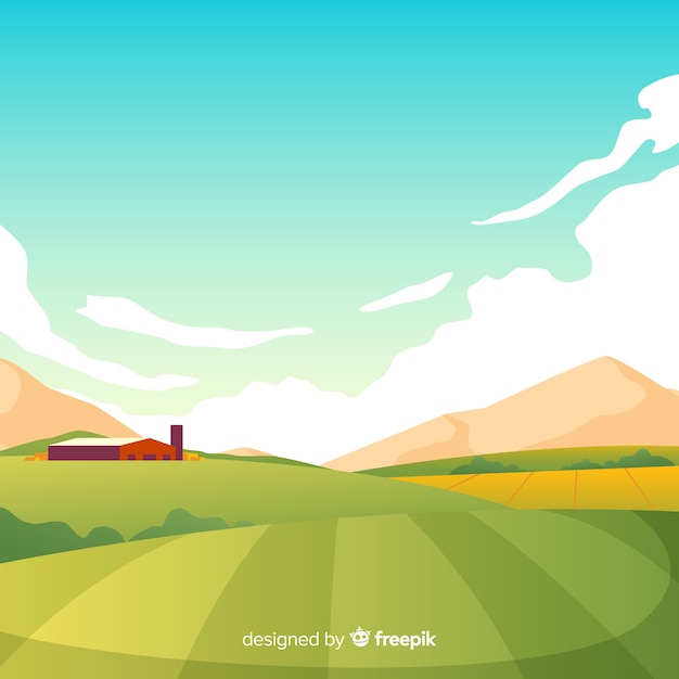 Flat design farm landscape background