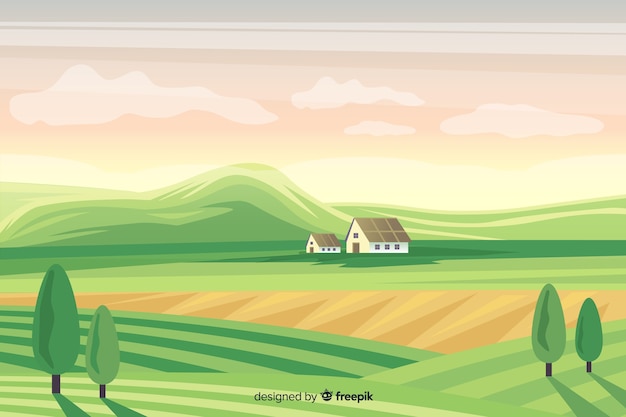 Vector flat design farm landscape background