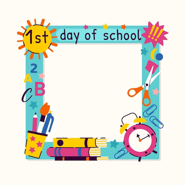 Flat design first day of school frame