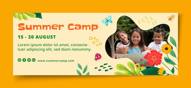 Flat design floral summer camp facebook cover