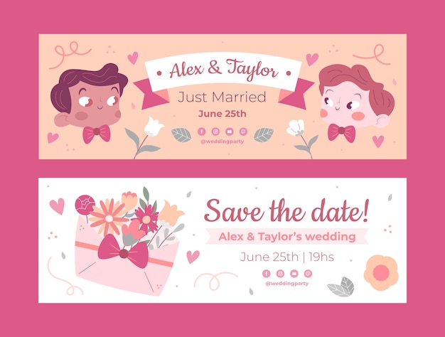 Flat design floral wedding horizontal banner