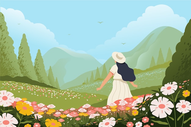 Flat design flower field background